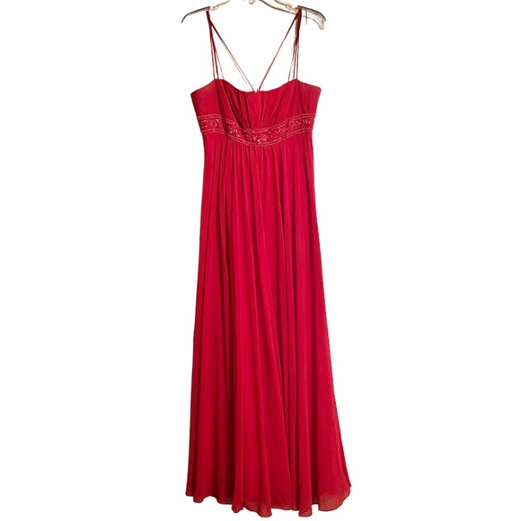 David’s Bridal Spaghetti Strap Chiffon Dress With Beaded Empire - Picture 3 of 9